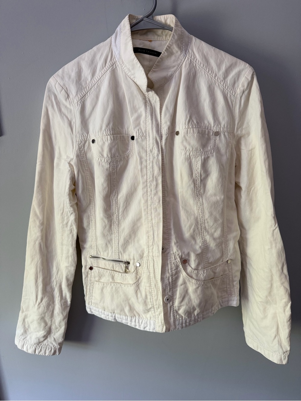 Elie Tahari Off-White Lightweight Stand-Collar Jacket